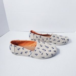 Toms Cream and Navy Anchor Flats
